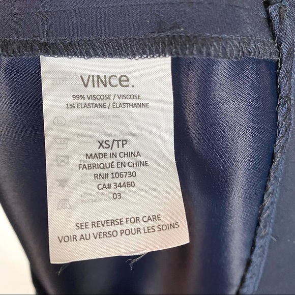 Vince V-Neck Matte Shine Dress Size XS Navy Pockets - Picture 7 of 12